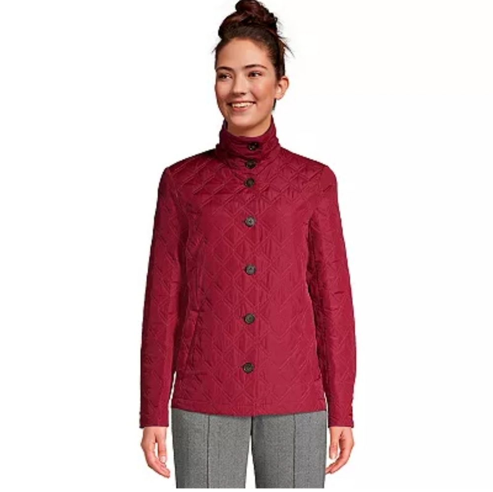 Quilted Barn Jacket Lands End Packable Funnel Burgundy Large 14-16 Petite New - Picture 7 of 9